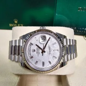 RLX Day-Date "President" 40mm White Gold Meteorite Diamond Baguette Dial - 228239