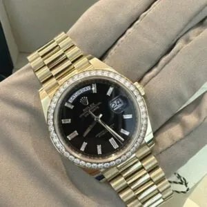 RLX Day-Date 40mm Black Diamond Dial and Diamond Bezel Yellow Gold President Bracelet 228348RBR-0001