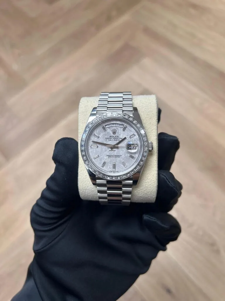 RLX Day-Date 40mm 228396TBR-0027 Meteoriate Baguette Diamond Dial and Bezel Watch