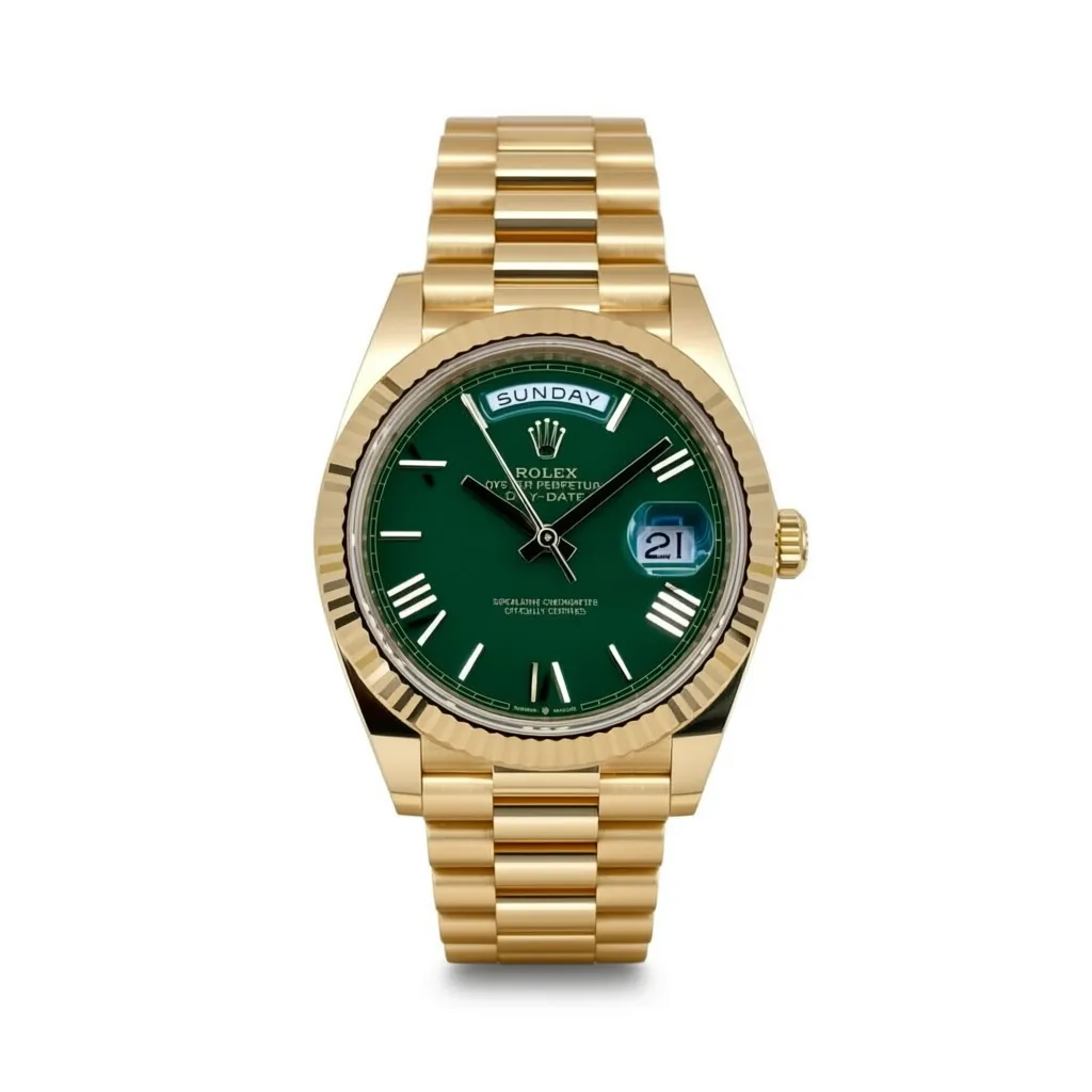RLX Day-Date "President" 40mm Yellow Gold Green Roman "Money" Dial - 228238