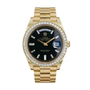 RLX Day-Date 40mm Black Diamond Dial and Diamond Bezel Yellow Gold President Bracelet 228348RBR-0001