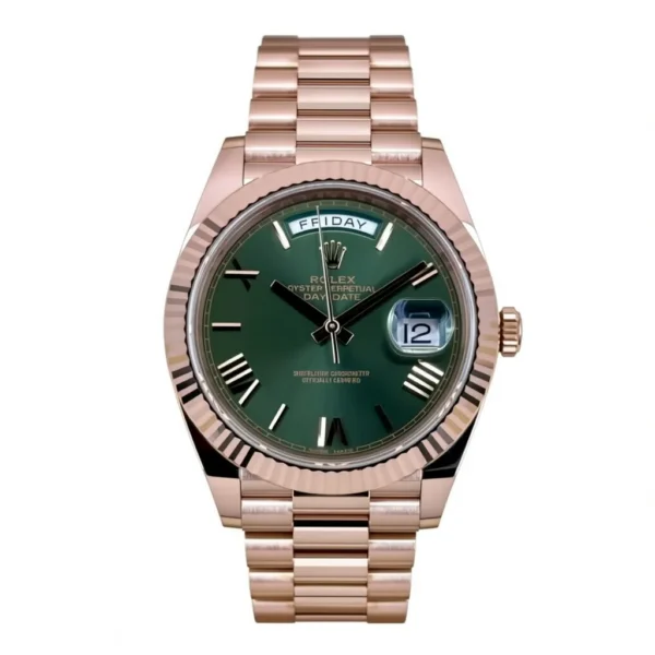 RLX Day-Date "President" 36mm Everose Gold Olive Green Roman Dial 128235