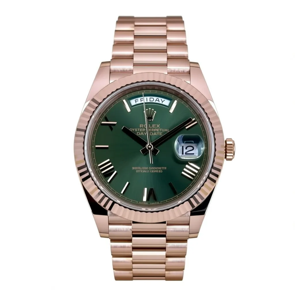 RLX Day-Date "President" 36mm Everose Gold Olive Green Roman Dial 128235