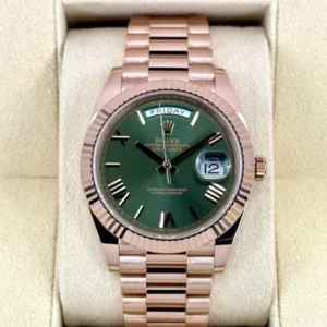 RLX Day-Date "President" 36mm Everose Gold Olive Green Roman Dial 128235