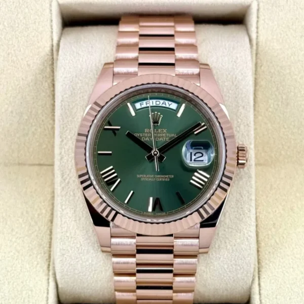 RLX Day-Date "President" 36mm Everose Gold Olive Green Roman Dial 128235