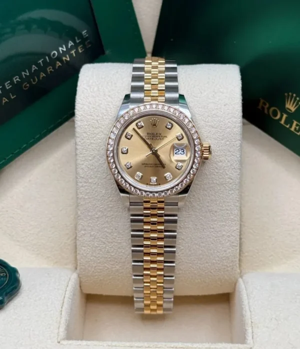 RLX Lady-Datejust 31mm 279383RBR Champagne Diamond Dial Yellow Rolesor Oyster Bracelet