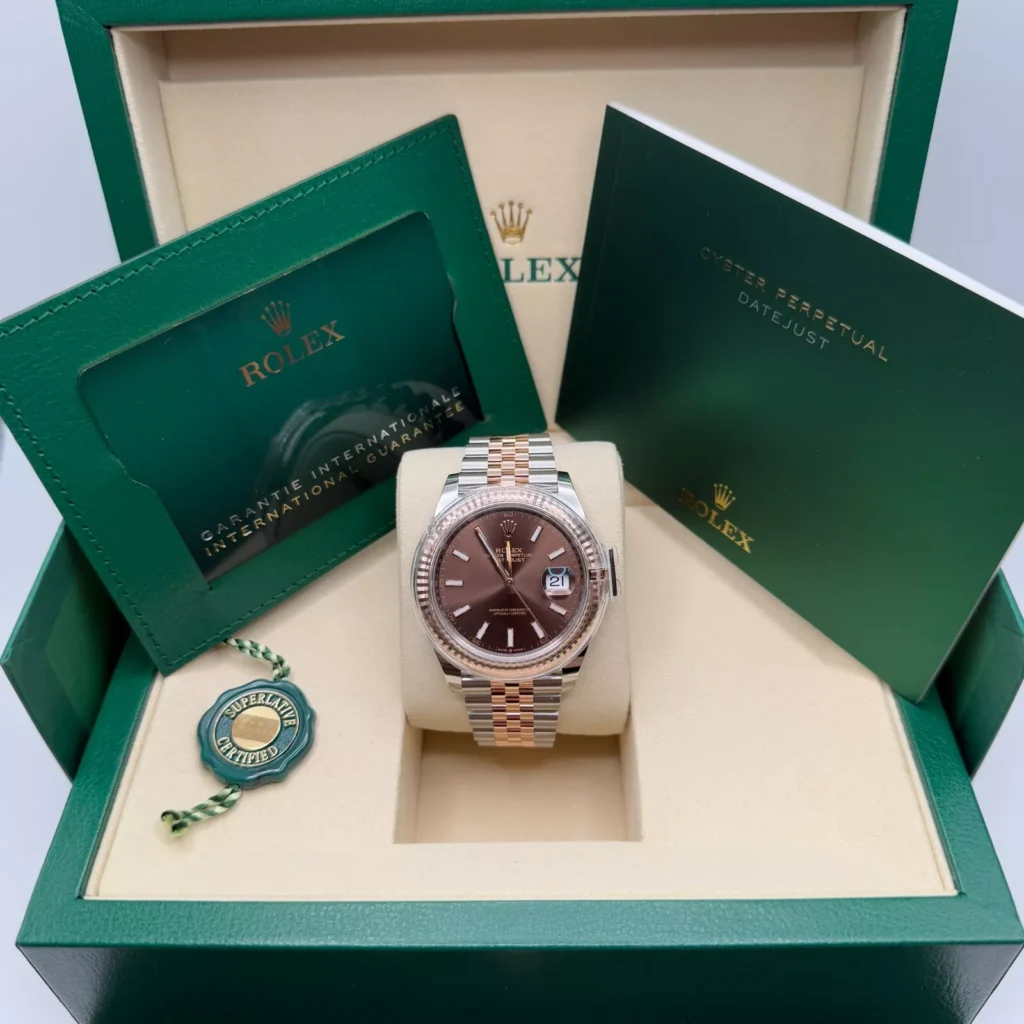 RLX Datejust 41mm 126331 Chocolate Index Jubilee Steel and Everose Gold Watch