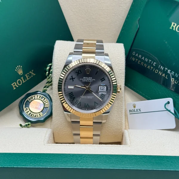 RLX Datejust 41mm 126333 Two-Tone Yellow Gold Fluted Bezel "Wimbledon" Dial Oyster