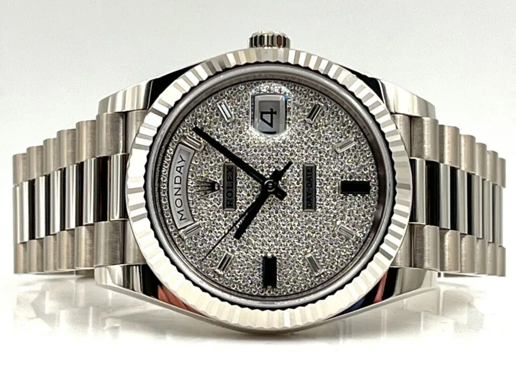 RLX Day-Date "President" 40mm White Gold Pave Diamond Sapphire Dial - 228239