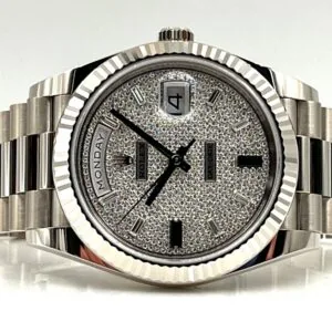 RLX Day-Date "President" 40mm White Gold Pave Diamond Sapphire Dial - 228239