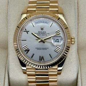 RLX Day-Date "President" 40mm Yellow Gold Silver Roman Dial - 228238