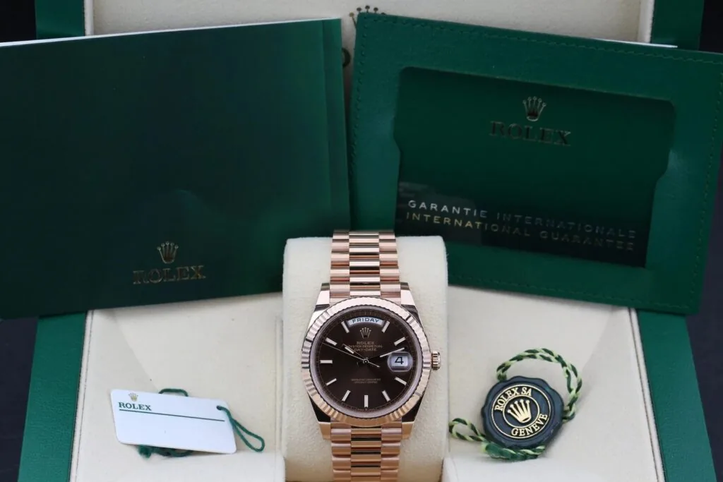 RLX Day-Date "President" 40mm Everose Gold Chocolate Index Dial - 228235