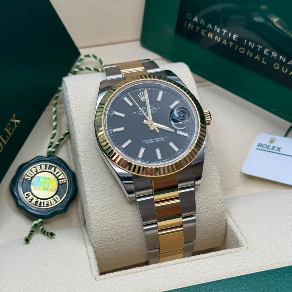 RLX Datejust 41mm Two-Tone Yellow Gold Fluted Bezel Black Index Dial Jubilee - 126333