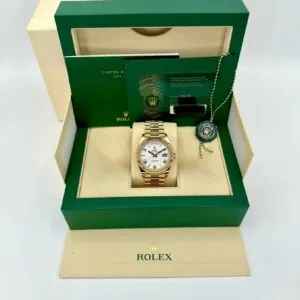 RLX Day-Date "President" 40mm Yellow Gold White Roman Dial - 228238