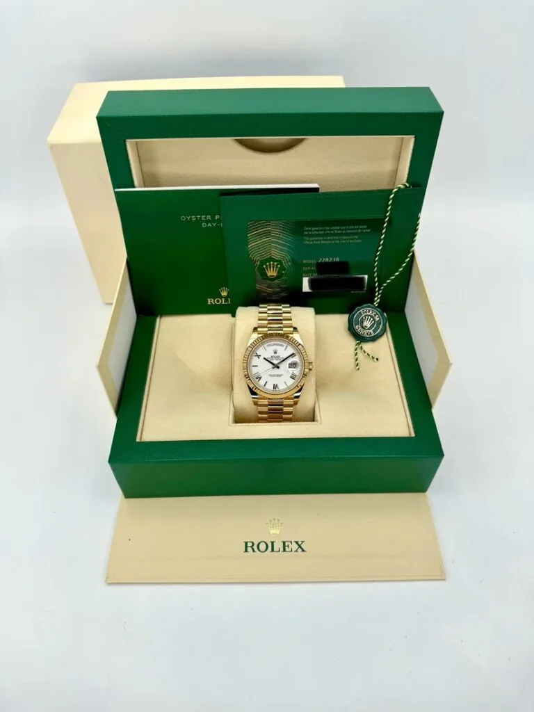 RLX Day-Date "President" 40mm Yellow Gold White Roman Dial - 228238