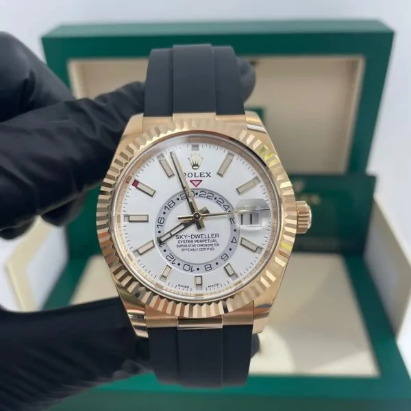RLX Sky-Dweller 42mm Yellow Gold White Dial Oysterflex - 336238