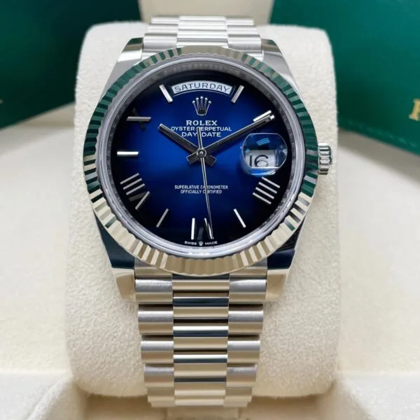 RLX Day-Date "President" 40mm White Gold Blue Roman Ombre Dial - 228239