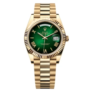 RLX Yellow Gold President Day Date 40mm Green Roman Ombre Dial - 228238