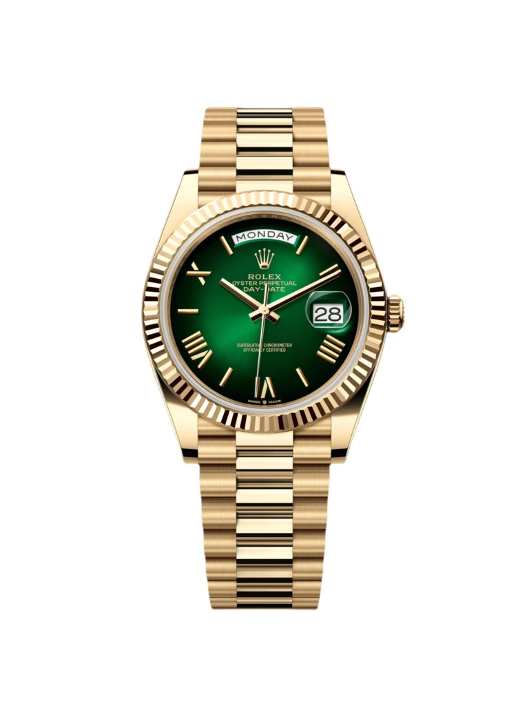 RLX Yellow Gold President Day Date 40mm Green Roman Ombre Dial - 228238