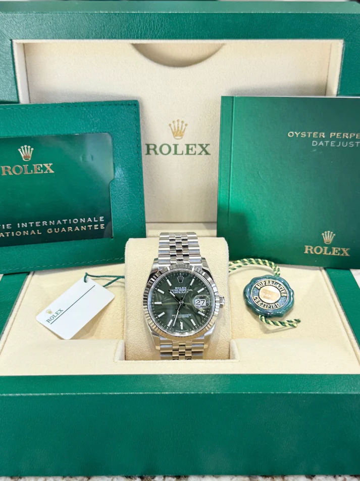 RLX Datejust 36mm 126234 Olive Green Palm Motif Dial Jubilee Stainless Steel Watch