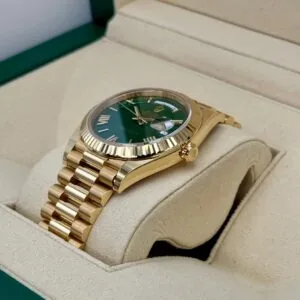 RLX Day-Date "President" 40mm Yellow Gold Green Roman "Money" Dial - 228238