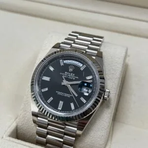 RLX Day-Date "President" 40mm White Gold Black Diamond Baguette Dial - 228239