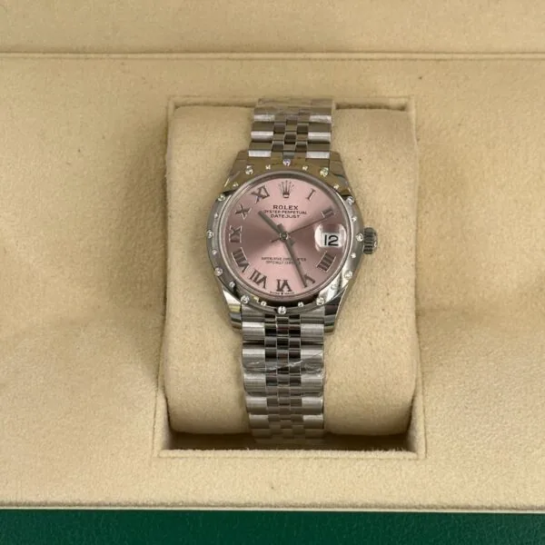 RLX Datejust m278344-0021/0022 Pink Dial 31mm Domed Diamond Oyster Watch