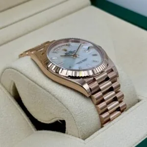RLX Day-Date "President" 40mm Everose Gold Mother of Pearl Diamond Baguette Dial - 228235