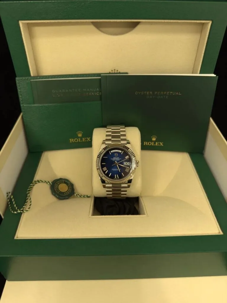 RLX Day-Date "President" 40mm Platinum Blue Roman Ombre Dial - 228236
