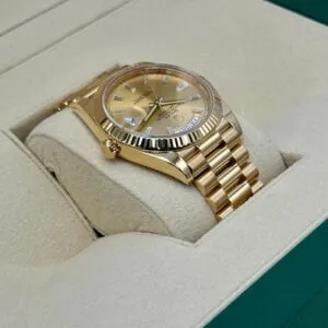 RLX Day-Date "President" 40mm Yellow Gold Champagne Diamond Baguette Dial - 228238