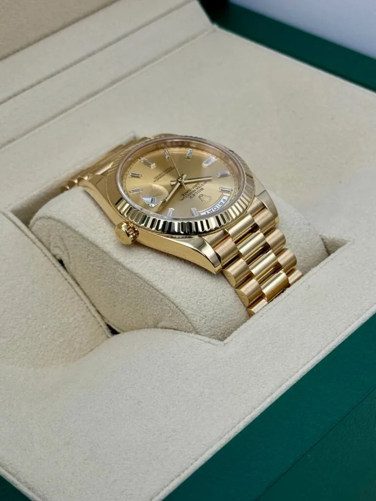 RLX Day-Date "President" 40mm Yellow Gold Champagne Diamond Baguette Dial - 228238