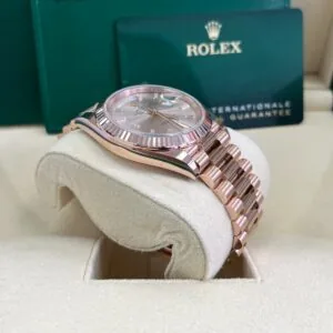 RLX Day-Date "President" 40mm Everose Gold Sundust Diamond Baguette Dial - 228235