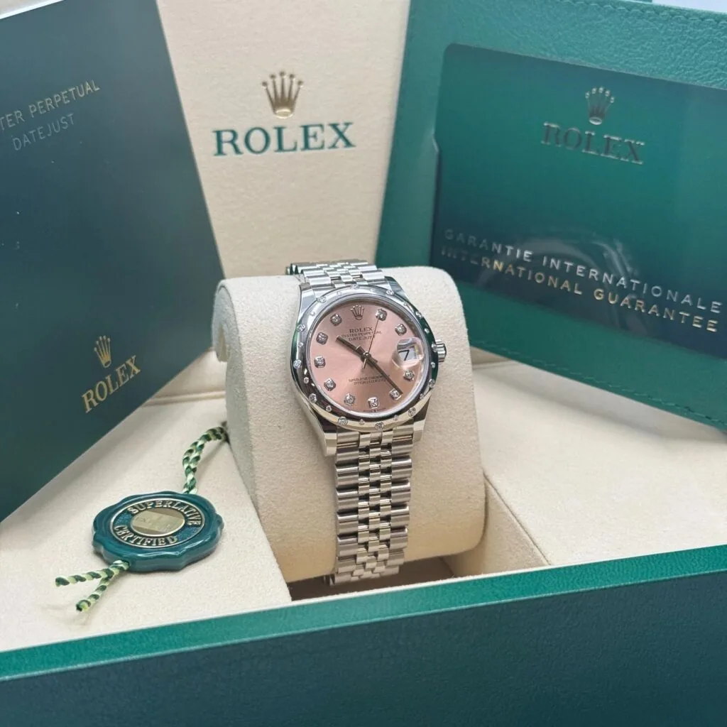 RLX Datejust m278344-0033/0034 Pink Dial 31mm Domed Diamond Oyster Watch