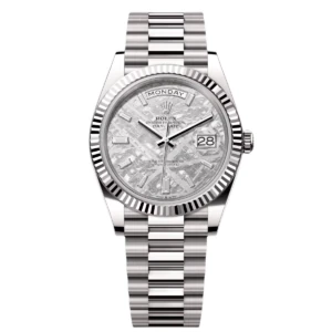 RLX Day-Date "President" 40mm White Gold Meteorite Diamond Baguette Dial - 228239