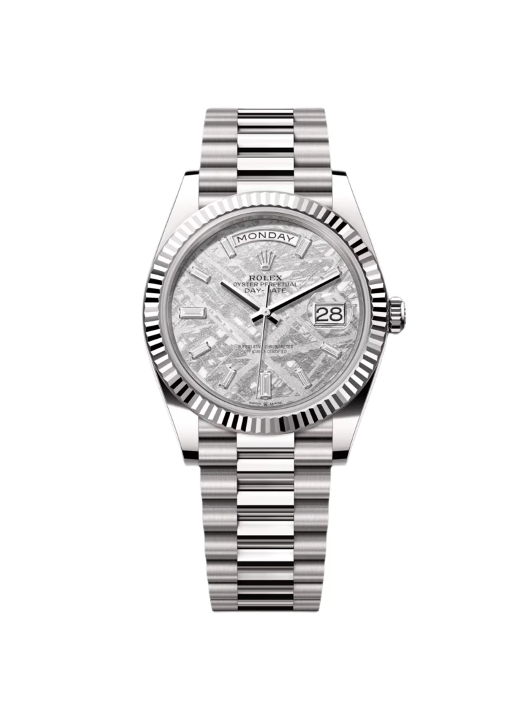 RLX Day-Date "President" 40mm White Gold Meteorite Diamond Baguette Dial - 228239