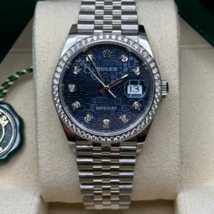RLX Datejust 36mm 126284 Blue Jubilee Diamond Dial & Diamond Bezel, Stainless Steel Oyster Bracelet Watch