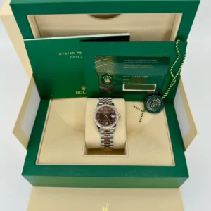 RLX Datejust m278381-0005/0006 Chocolate Roman Diamond 31mm Dial Diamond-Set Bezel and Oyster Bracelet Watch
