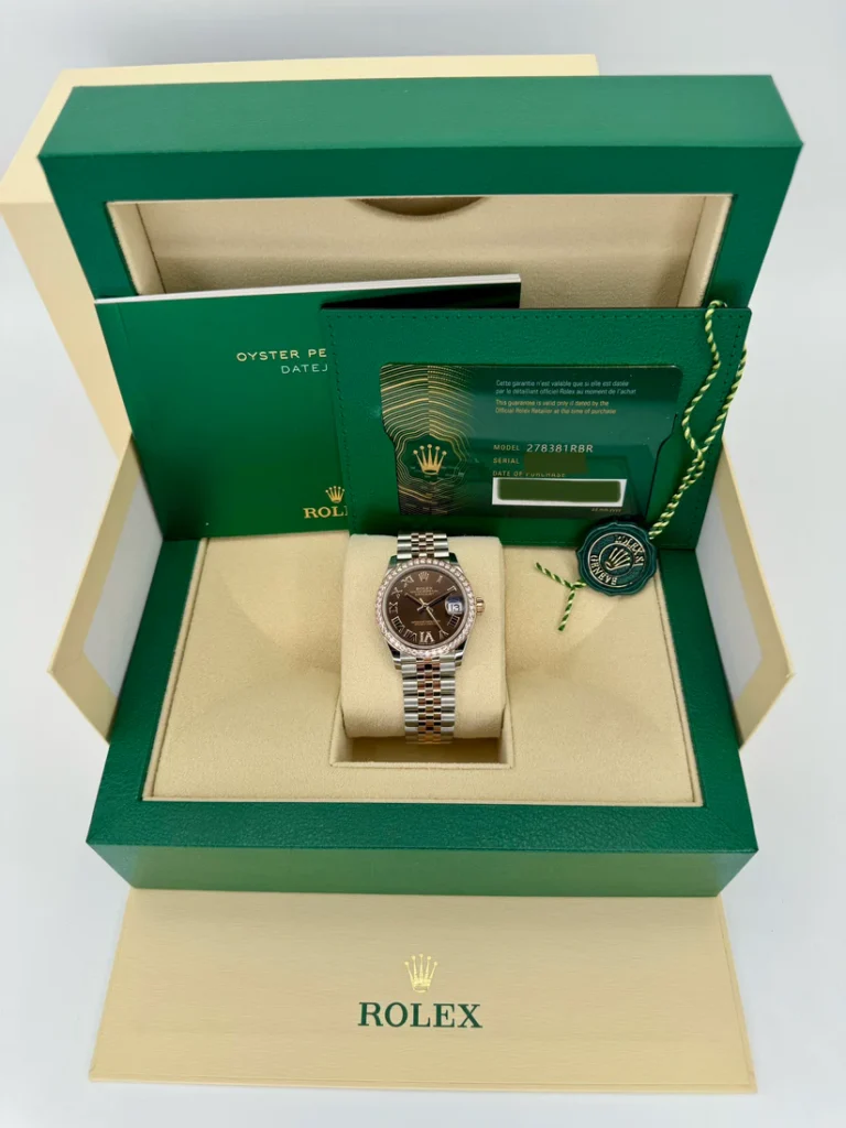 RLX Datejust m278381-0005/0006 Chocolate Roman Diamond 31mm Dial Diamond-Set Bezel and Oyster Bracelet Watch