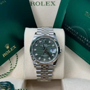 RLX Datejust 36mm 126234 Olive Green Palm Motif Diamond Dial Jubilee Stainless Steel Watch