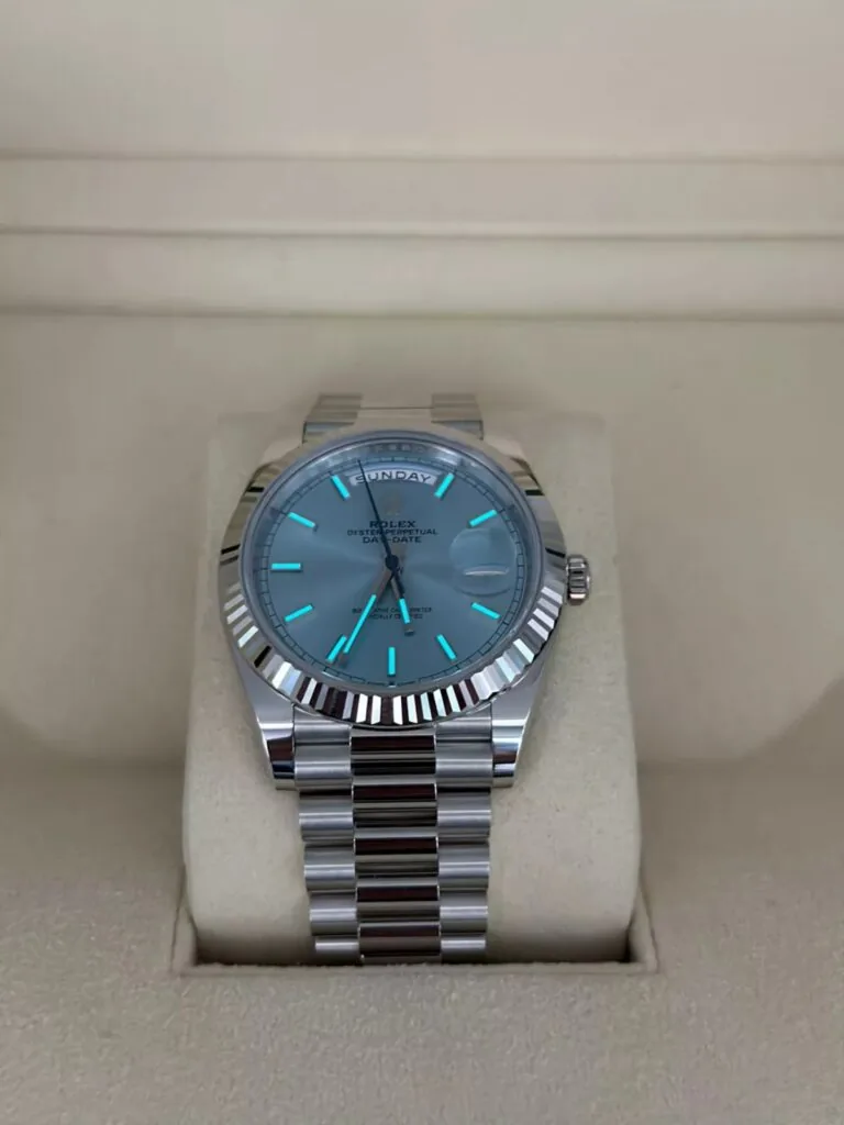 RLX Day-Date "President" 40mm Platinum Ice Blue Index Dial - 228236