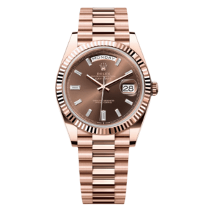 RLX Day-Date "President" 40mm Everose Gold Chocolate Diamond Baguette Dial - 228235