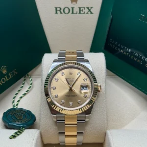 RLX Datejust 41mm Two-Tone Yellow Gold Fluted Bezel Champagne Diamond Dial Oyster - 126333