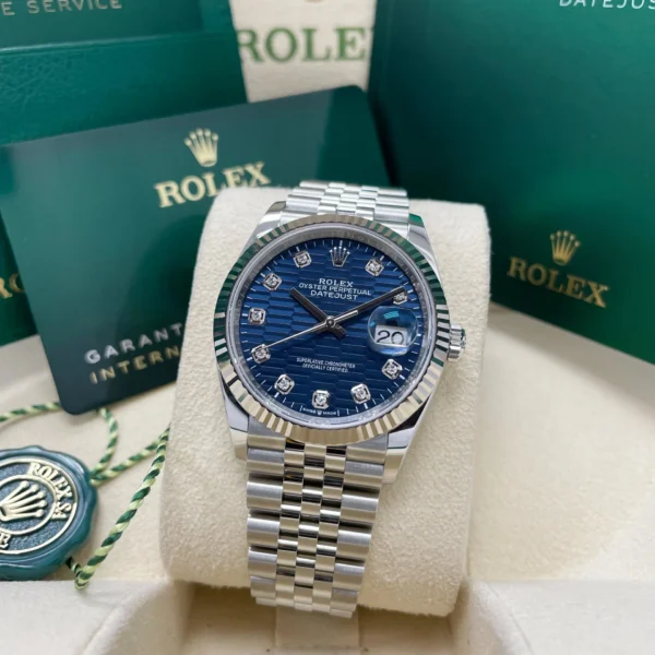 RLX Datejust 36mm 126234 Blue Fluted Motif Diamond Dial Jubilee Bracelet Watch