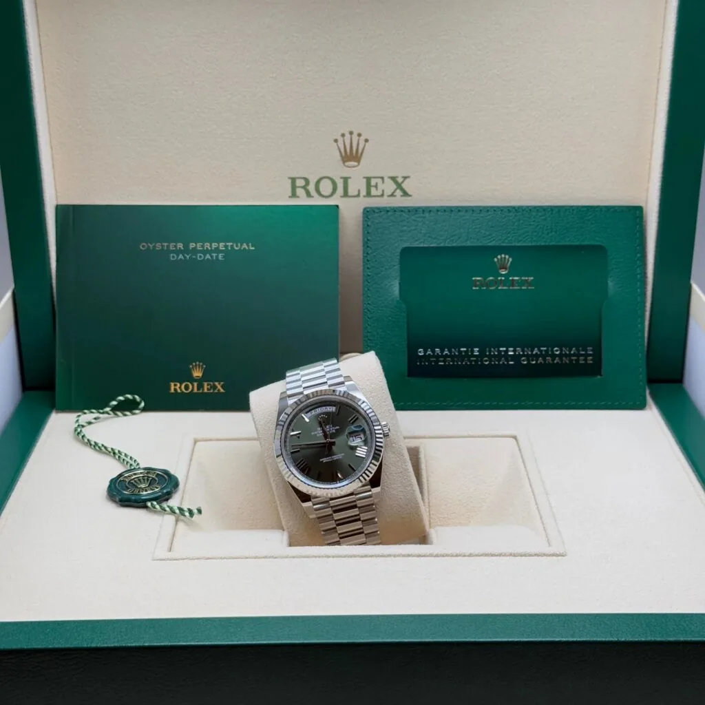 RLX Day-Date "President" 40mm Platinum Green Olive Roman Dial - 228236