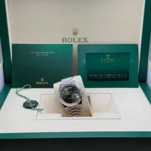 RLX Day-Date "President" 40mm Platinum Green Olive Roman Dial - 228236