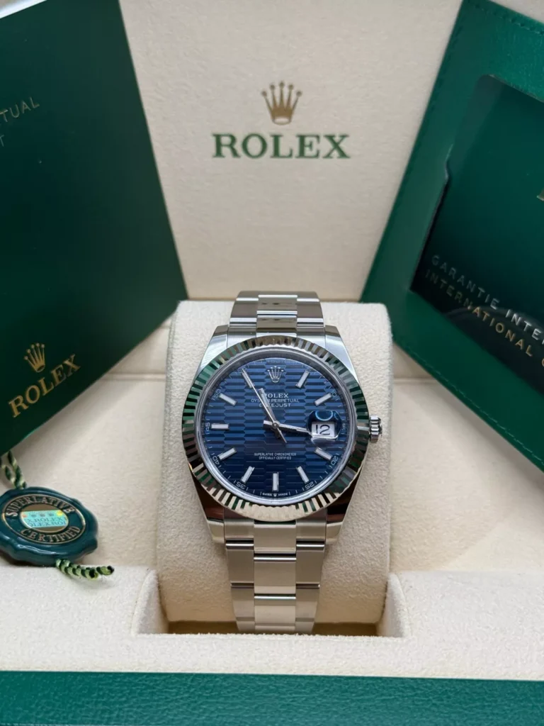 RLX Datejust 41mm Blue Fluted Motif Index Dial Jubilee Bracelet Watch - 126334