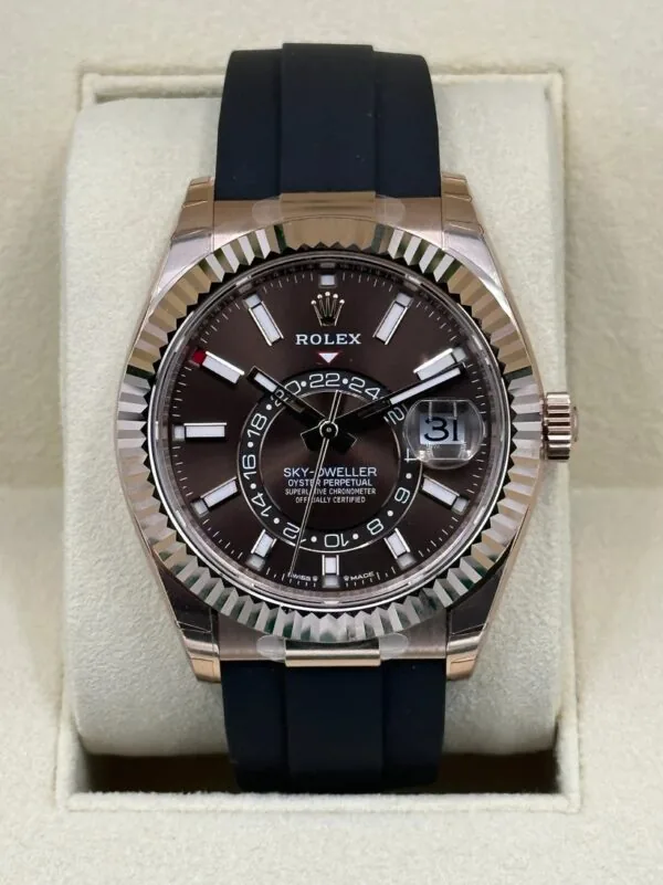 RLX Sky-Dweller 42mm Rose Gold Chocolate Dial Oysterflex - 336235