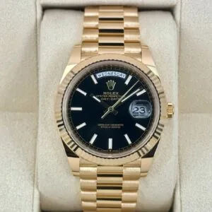 RLX Day-Date "President" 40mm Yellow Gold Black Index Dial - 228238