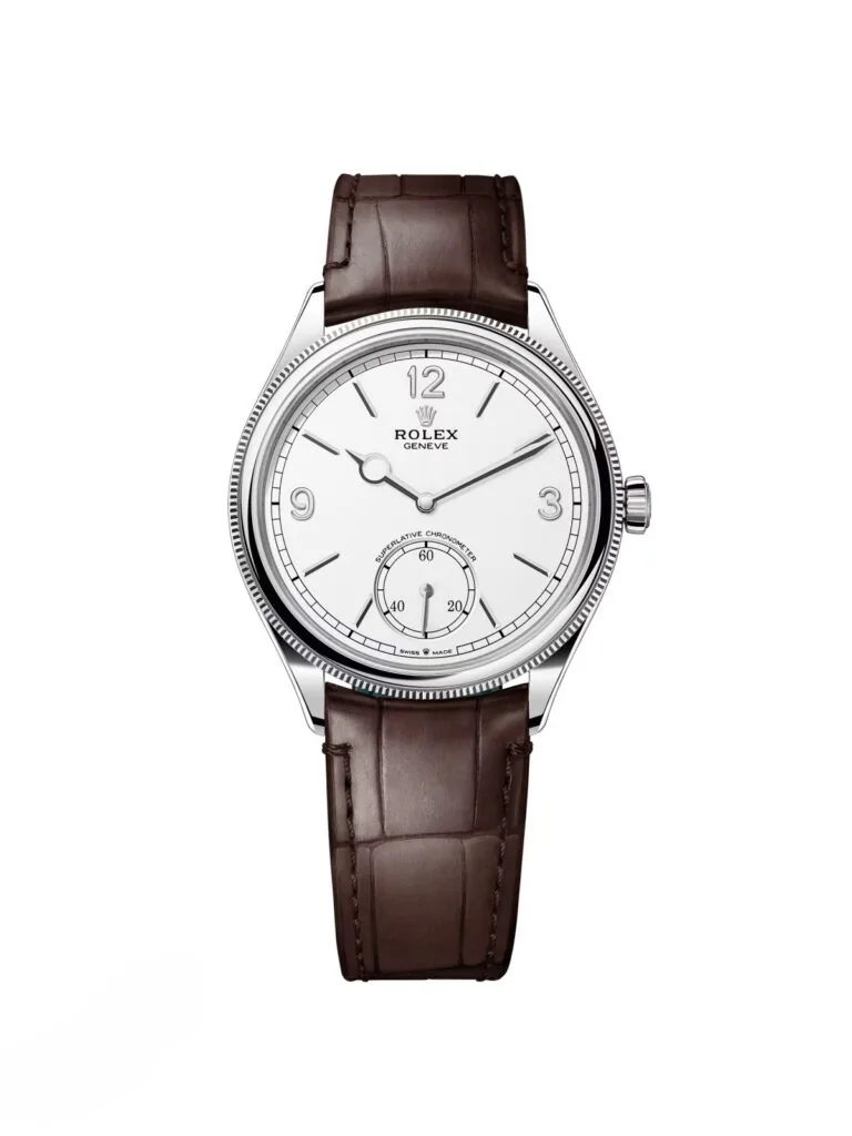 Rolex 1908 White Gold White Dial Brown Alligator Strap - 52509-0006