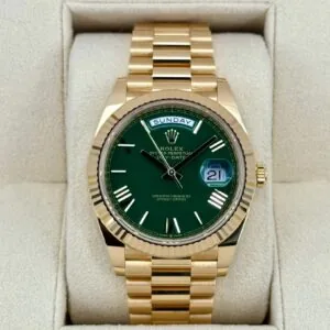 RLX Day-Date "President" 40mm Yellow Gold Green Roman "Money" Dial - 228238